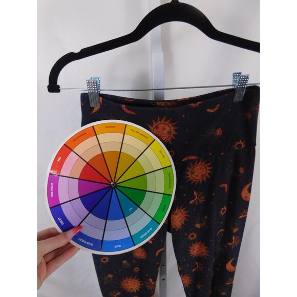 No Boundaries Leggings Womens Medium Navy Orange Halloween Celestial Print Bats - Picture 8 of 11